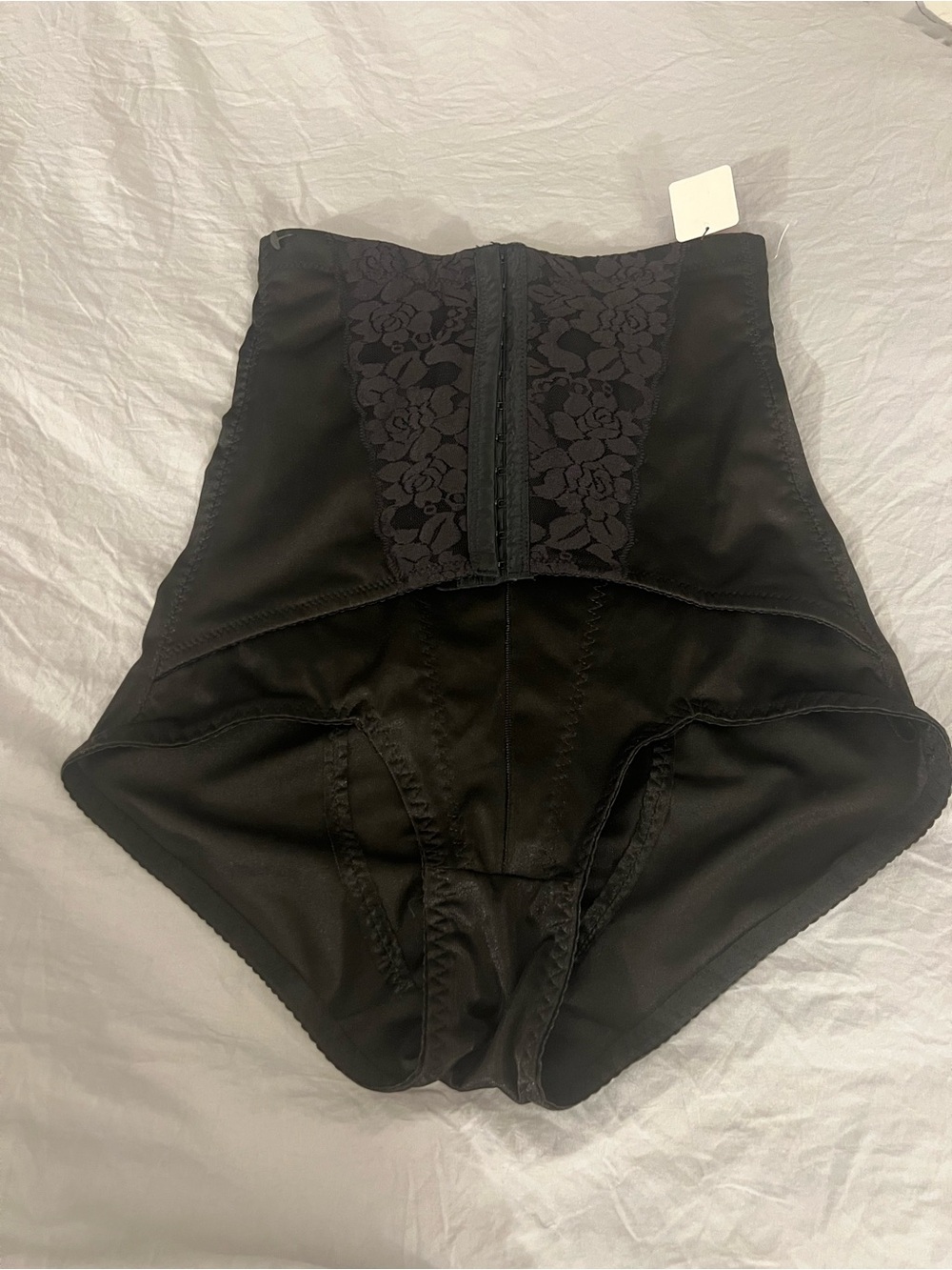 Firm High-Waist Black Waist Shaper with Hook Lace Front Panel